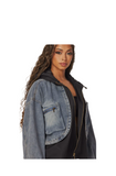 Denim Jacket with Front Zip/ Hood