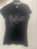 Believe Clear Rhinestone Crewneck Short Sleeve plus Shirt