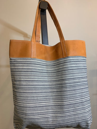 Mixed Media Canvas and Genuine Leather Tote Bag