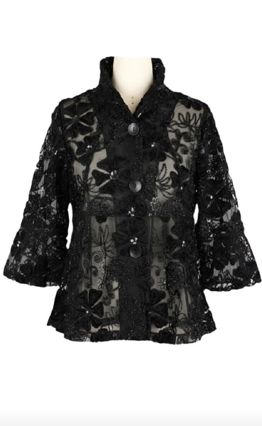 DAMEE FLORAL SEQUIN & SPARKLE SHORT JKT - 2462-BLK