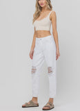 High Rise Distressed Contrast Threading Mom Jeans