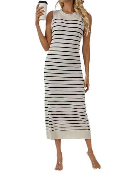 Striped Sleeveless Midi Dress