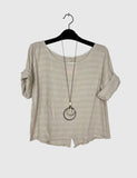Crop Cotton Blouse Solid Color w/Necklace