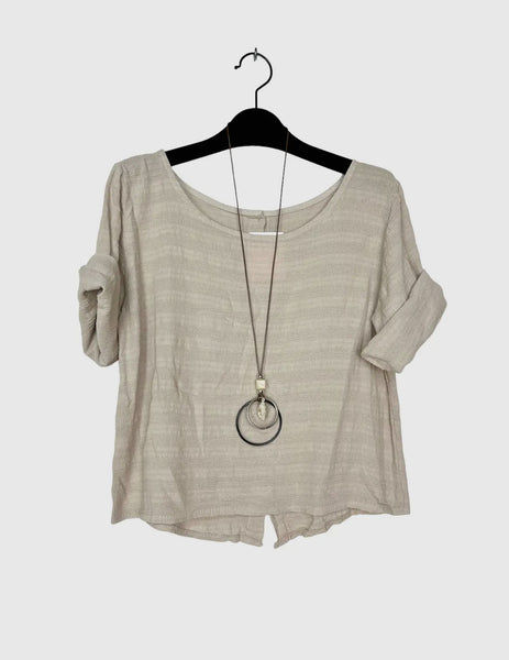 Crop Cotton Blouse Solid Color w/Necklace