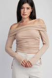 Long Sleeve Side Ruched Off Shoulder Top