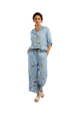 FLORAL LINEN PANTS & BLOUSE SET WITH BELT/HOOD