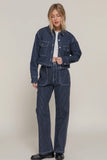 Button Down Stripe Denim Short Jacket