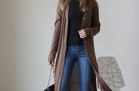 Ribbed Long Cardigan Brown