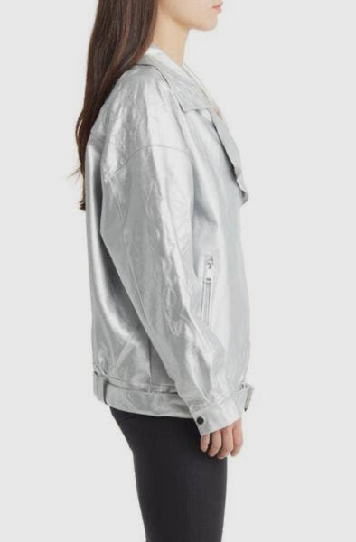 Oversized Moto Silver Jacket