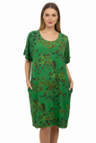 90847 PRINT LINEN DRESS-GREEN