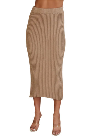 Drawstrings Rib Knit MIDI Skirt