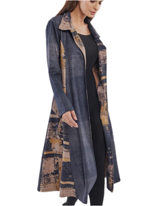 Vegan Suede Printed Duster Jacket