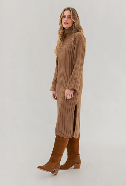 Ribbed Knit Long Sleeve Midi Dress