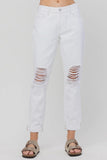High Rise Distressed Contrast Threading Mom Jeans