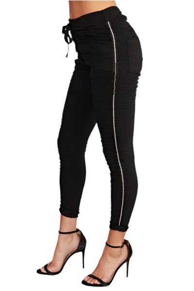 Rhinestone Side Stripe Crinkle Jogger