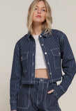 Button Down Stripe Denim Short Jacket