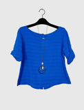 Crop Cotton Blouse Solid Color w/Necklace
