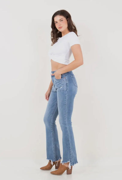 Mesh Tummy Control High Rise Flare Jeans