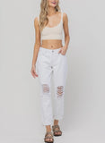 High Rise Distressed Contrast Threading Mom Jeans