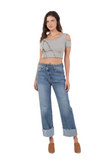 Cuff Detail Crossover High Waist Straight Jeans