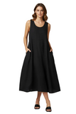 LINEN Balloon Dress With Asymmetrical Bottom L5938