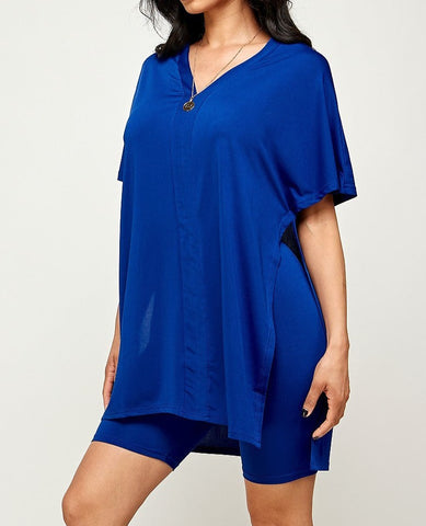 Blue Short sleeve top and shorts- women