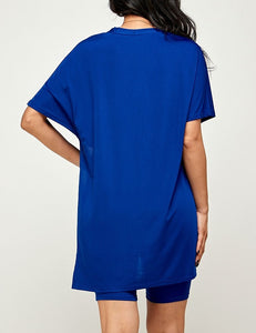 Blue Short sleeve top and shorts- women