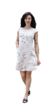 LINEN FLORAL CAP SLEEVE DRESS WITH RIBBING AND POCKETS L5868