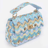 Faux Straw Flap Top Handle Bag