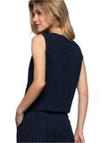 Navy V-Neckline with Front Button Closure Pin Stripe Woven Vest