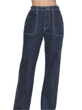 Stripe Stretch Denim Straight Pants