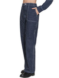 Stripe Stretch Denim Straight Pants