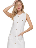Sleeveless Round Neck Button Front Mini Dress
