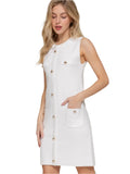 Sleeveless Round Neck Button Front Mini Dress