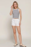 Sleeveless Round Neck Stripe Cotton Rib Knit Top