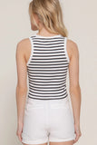 Sleeveless Round Neck Stripe Cotton Rib Knit Top