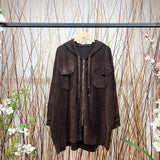 Velvet Pleated Velvet Effect Wide Zip Hoodie