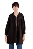 Velvet Pleated Velvet Effect Wide Zip Hoodie