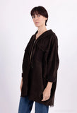 Velvet Pleated Velvet Effect Wide Zip Hoodie