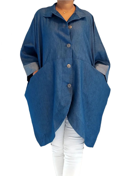 160 Denim short dress shirt button down