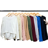 Water Drop Neck Cropped Slit Back Neck Long Sleeve T-Shirt