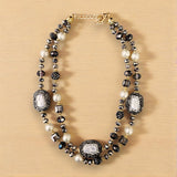 Short Pearl Pavé Station Necklace | Statement Jewelry | Boho