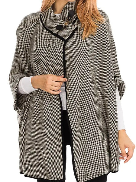 Monochrome Mini Pattern Single Hooked Cape Coat