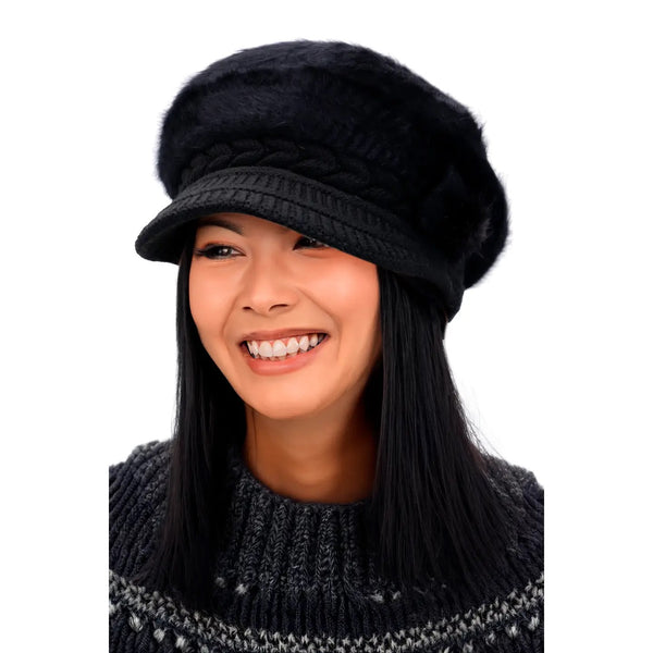 Vegan Angora Fur Chevron Knitted Fiddler Cap