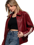 Long Sleeve Line Detail Faux Leather Jacket