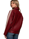 Long Sleeve Line Detail Faux Leather Jacket