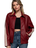 Long Sleeve Line Detail Faux Leather Jacket