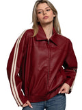 Long Sleeve Line Detail Faux Leather Jacket