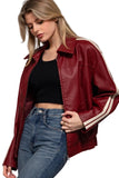 Long Sleeve Line Detail Faux Leather Jacket