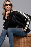 Long Sleeve Line Detail Faux Leather Jacket